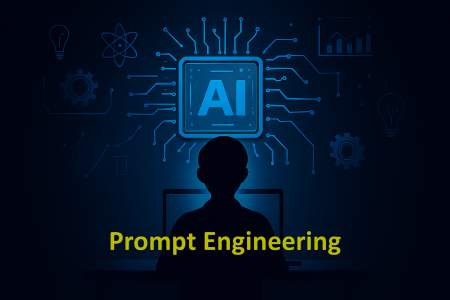 Prompt Engineering header image with AI microchip and classroom icons